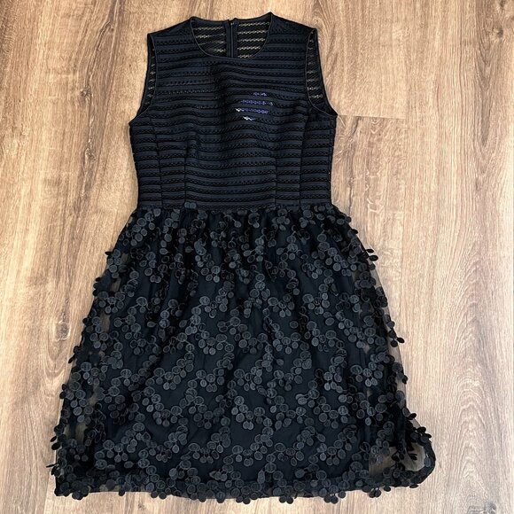 NEW Theory Black Petal Feathered Texture Party Dress Sz 00 - Picture 1 of 15
